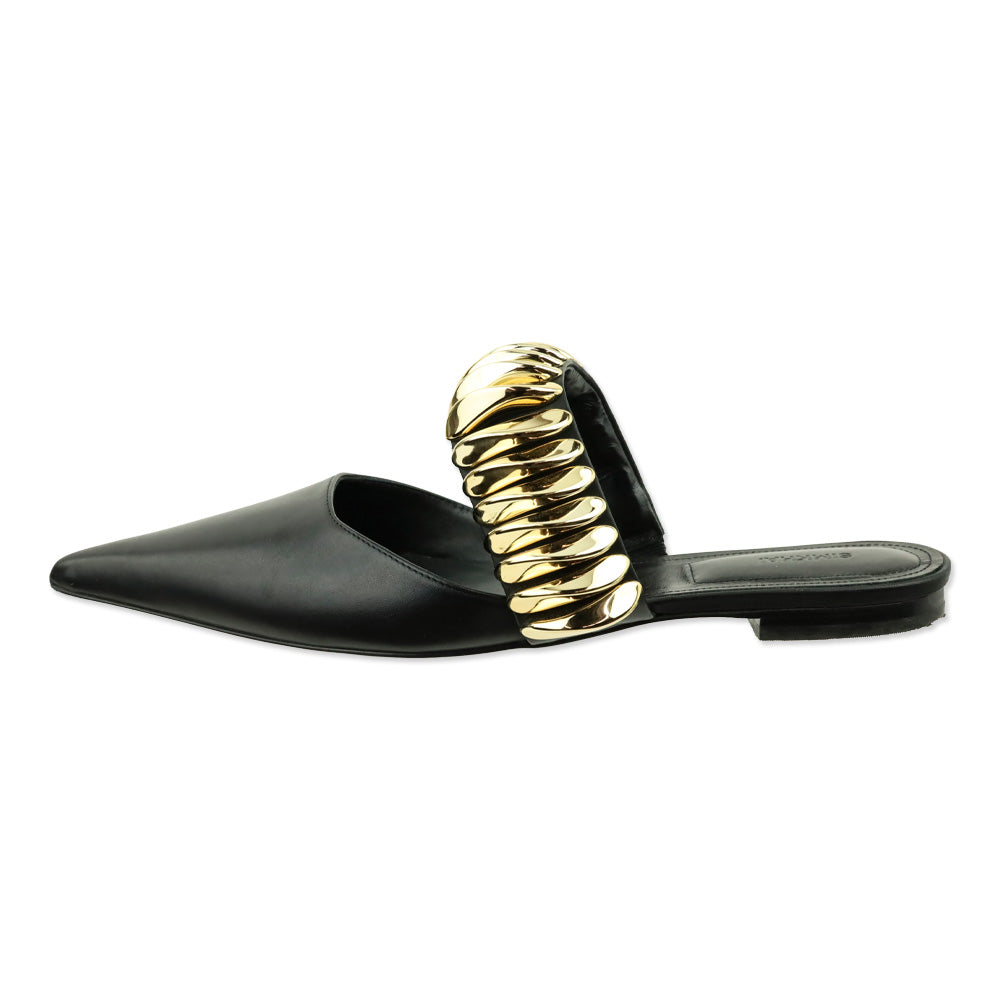 Simkhai Black Leather Ripple Flat Mule