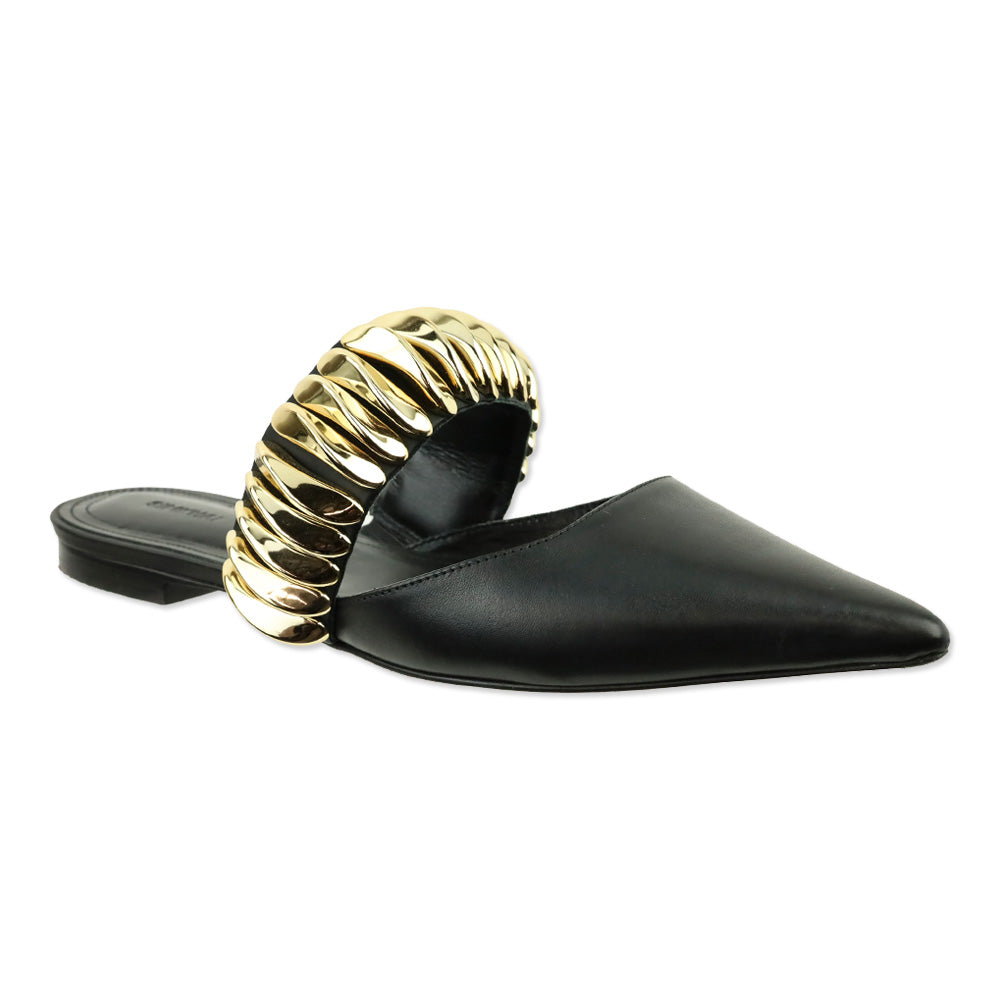 Simkhai Black Leather Ripple Flat Mule