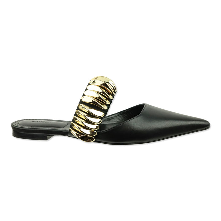Simkhai Black Leather Ripple Flat Mule