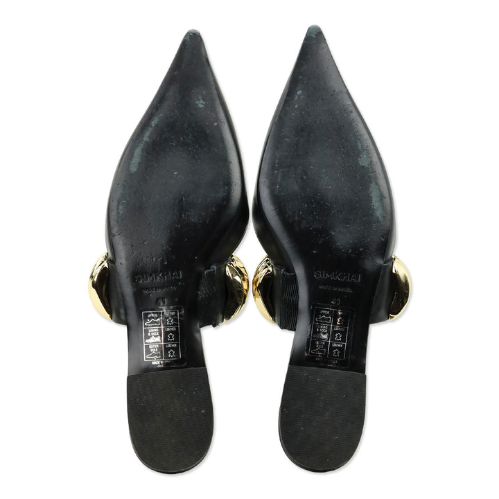 Simkhai Black Leather Ripple Flat Mule