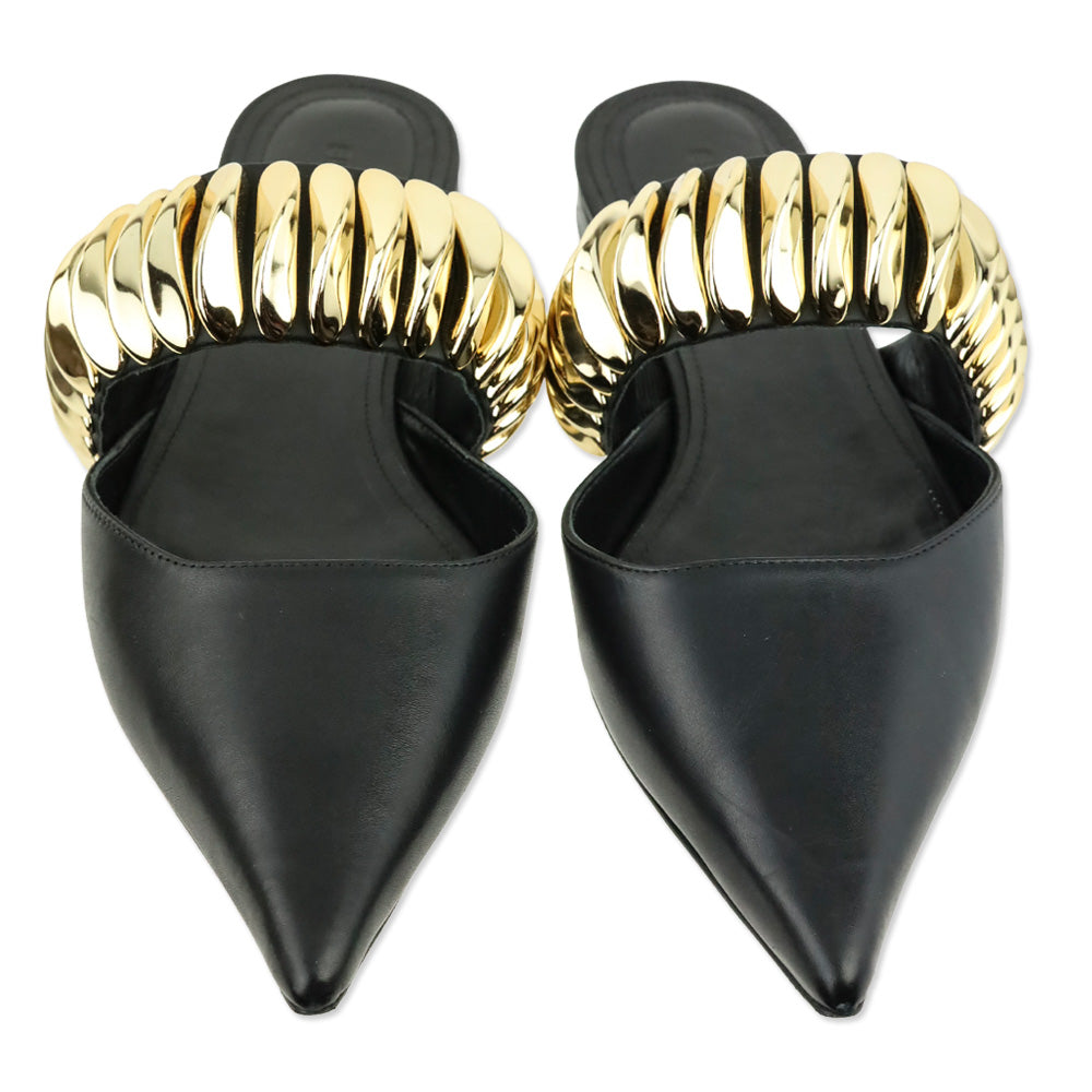 Simkhai Black Leather Ripple Flat Mule