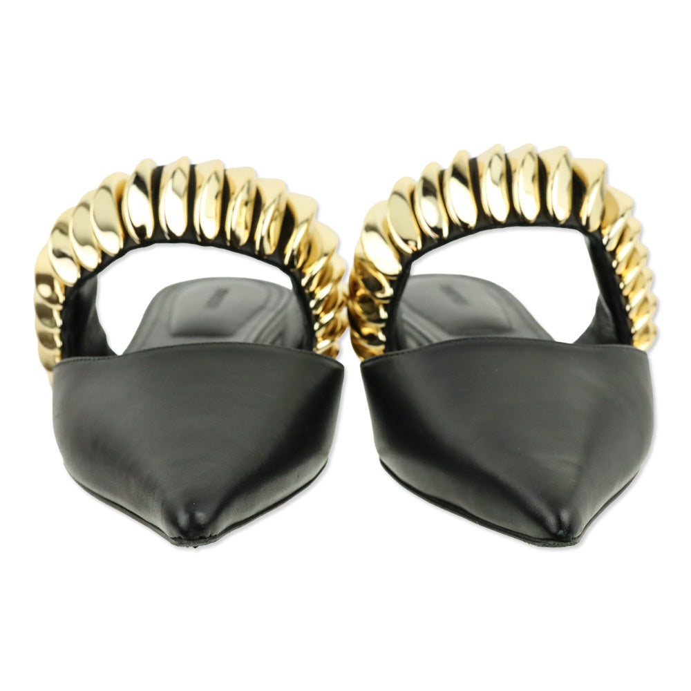 Simkhai Black Leather Ripple Flat Mule