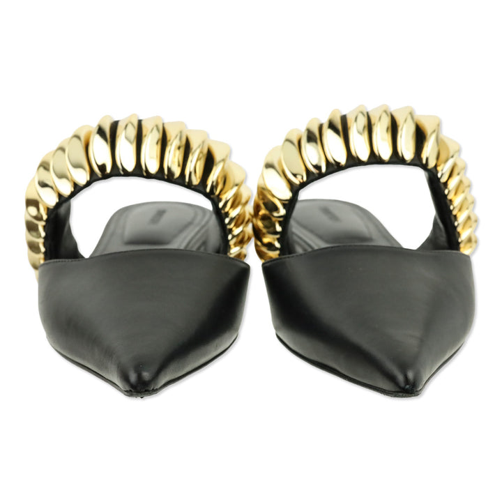 Simkhai Black Leather Ripple Flat Mule