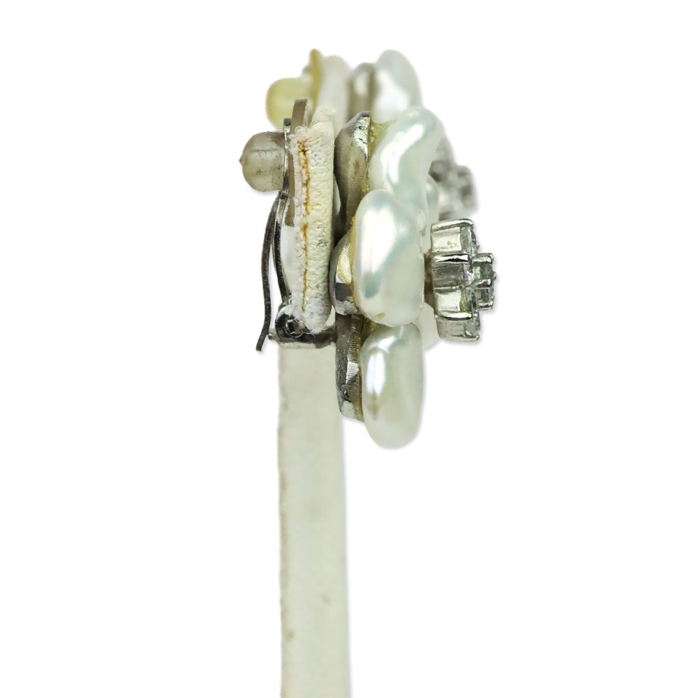 Simon Tic Pearl Petal Crystal Floral Clip-On Earrings