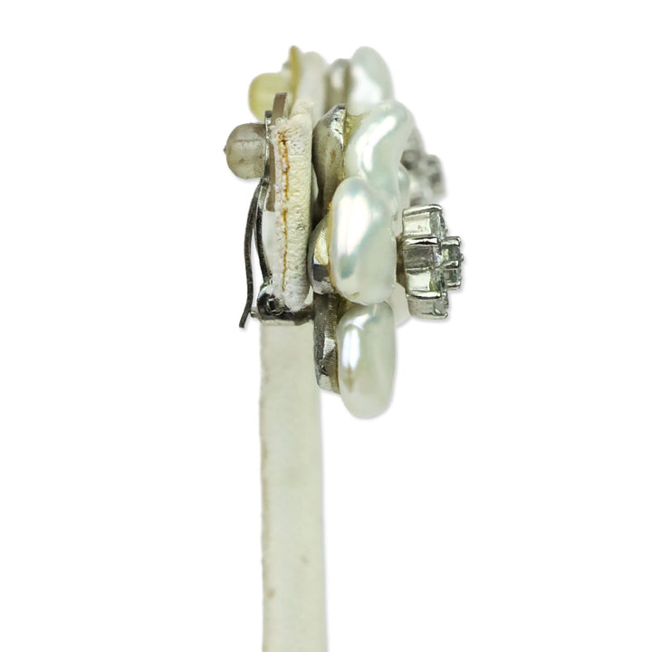 Simon Tic Pearl Petal Crystal Floral Clip-On Earrings