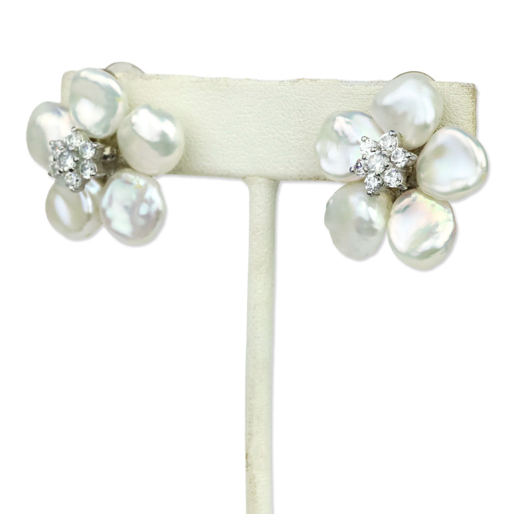 Simon Tic Pearl Petal Crystal Floral Clip-On Earrings