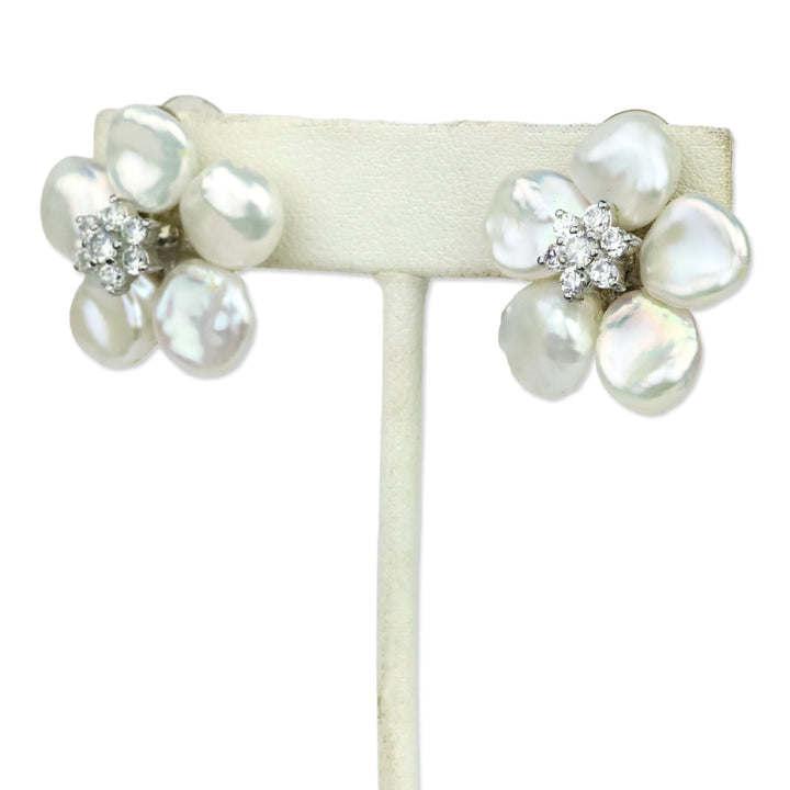 Simon Tic Pearl Petal Crystal Floral Clip-On Earrings