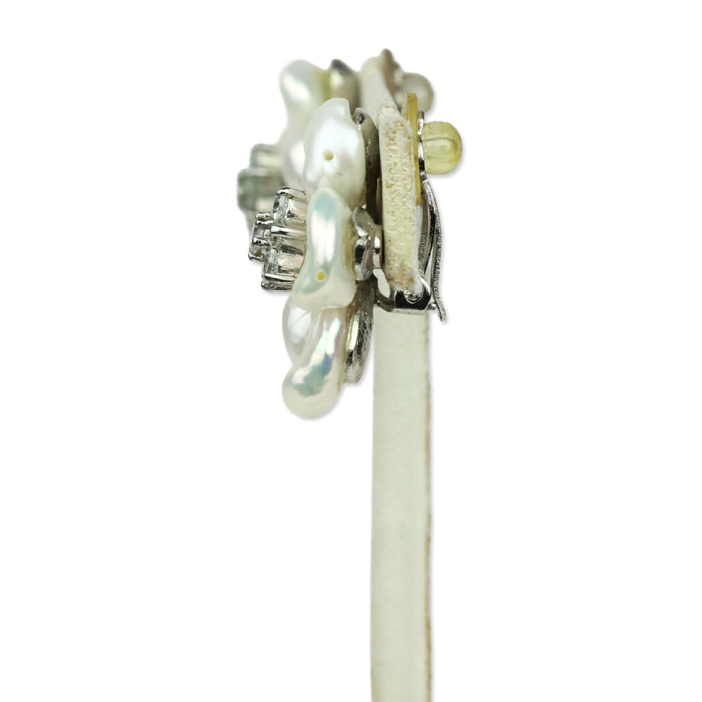 Simon Tic Pearl Petal Crystal Floral Clip-On Earrings