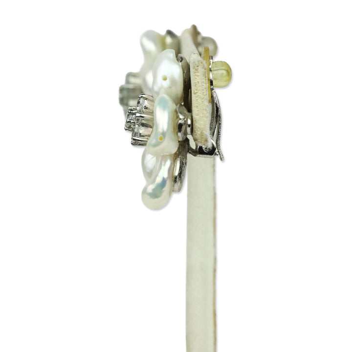 Simon Tic Pearl Petal Crystal Floral Clip-On Earrings