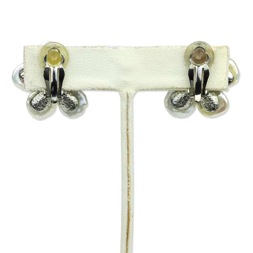 Simon Tic Pearl Petal Crystal Floral Clip-On Earrings
