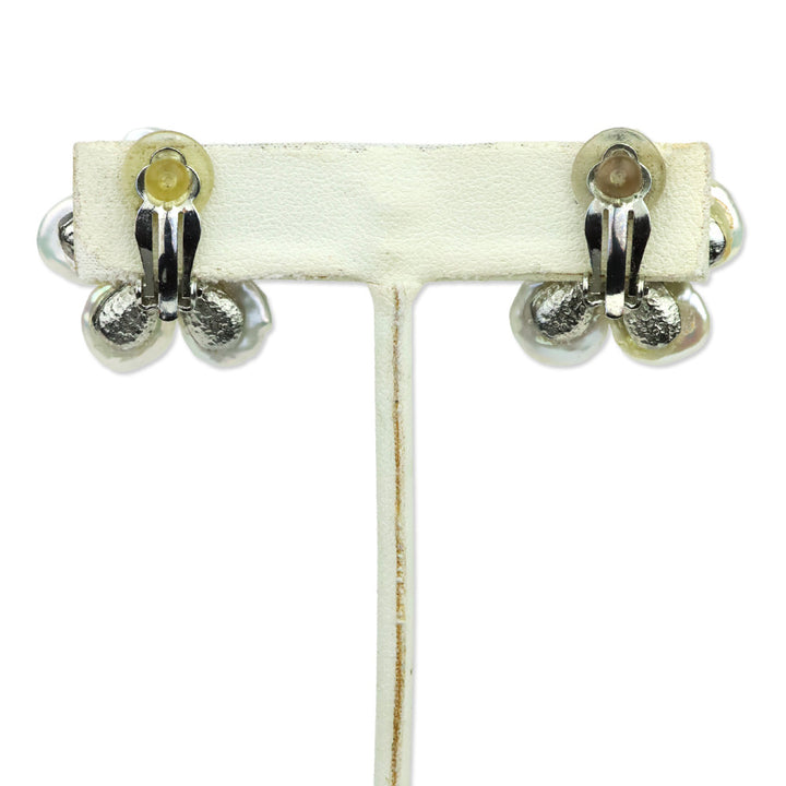 Simon Tic Pearl Petal Crystal Floral Clip-On Earrings