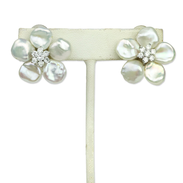 Simon Tic Pearl Petal Crystal Floral Clip-On Earrings