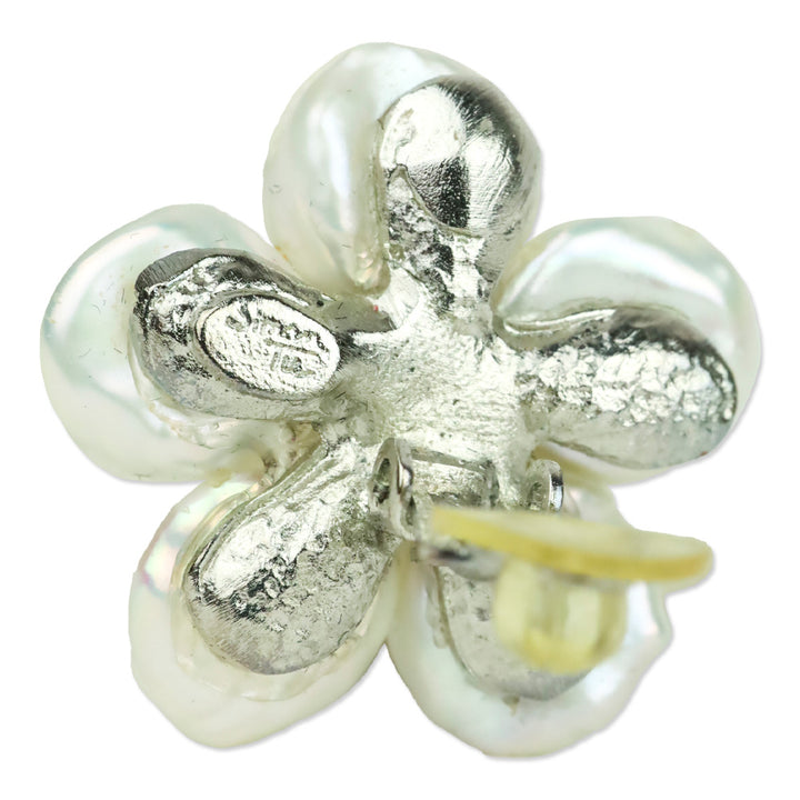Simon Tic Pearl Petal Crystal Floral Clip-On Earrings
