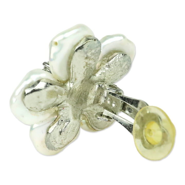 Simon Tic Pearl Petal Crystal Floral Clip-On Earrings
