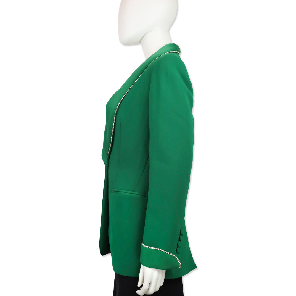 Simona Corsellini Green Crystal Trim Shawl Collar Blazer
