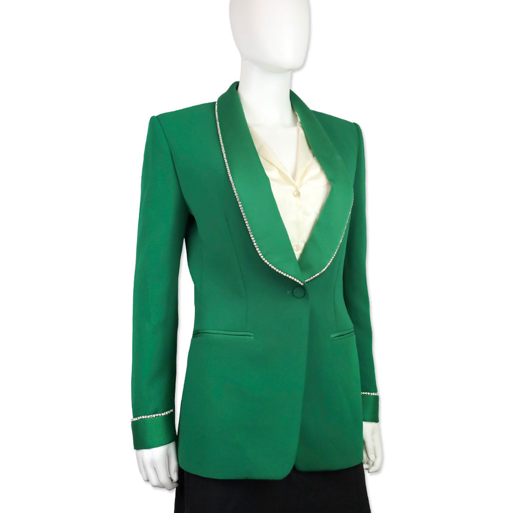 Simona Corsellini Green Crystal Trim Shawl Collar Blazer
