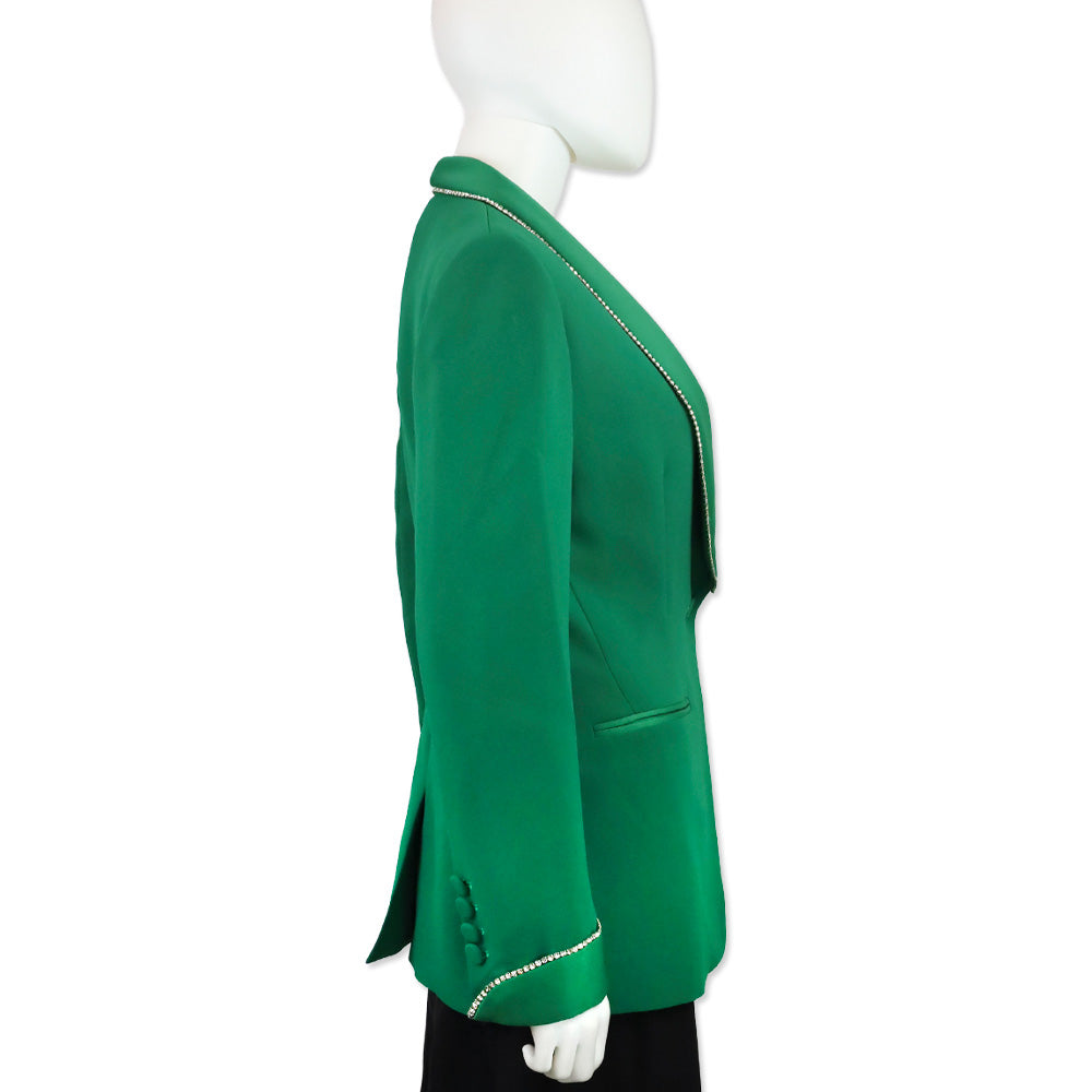 Simona Corsellini Green Crystal Trim Shawl Collar Blazer