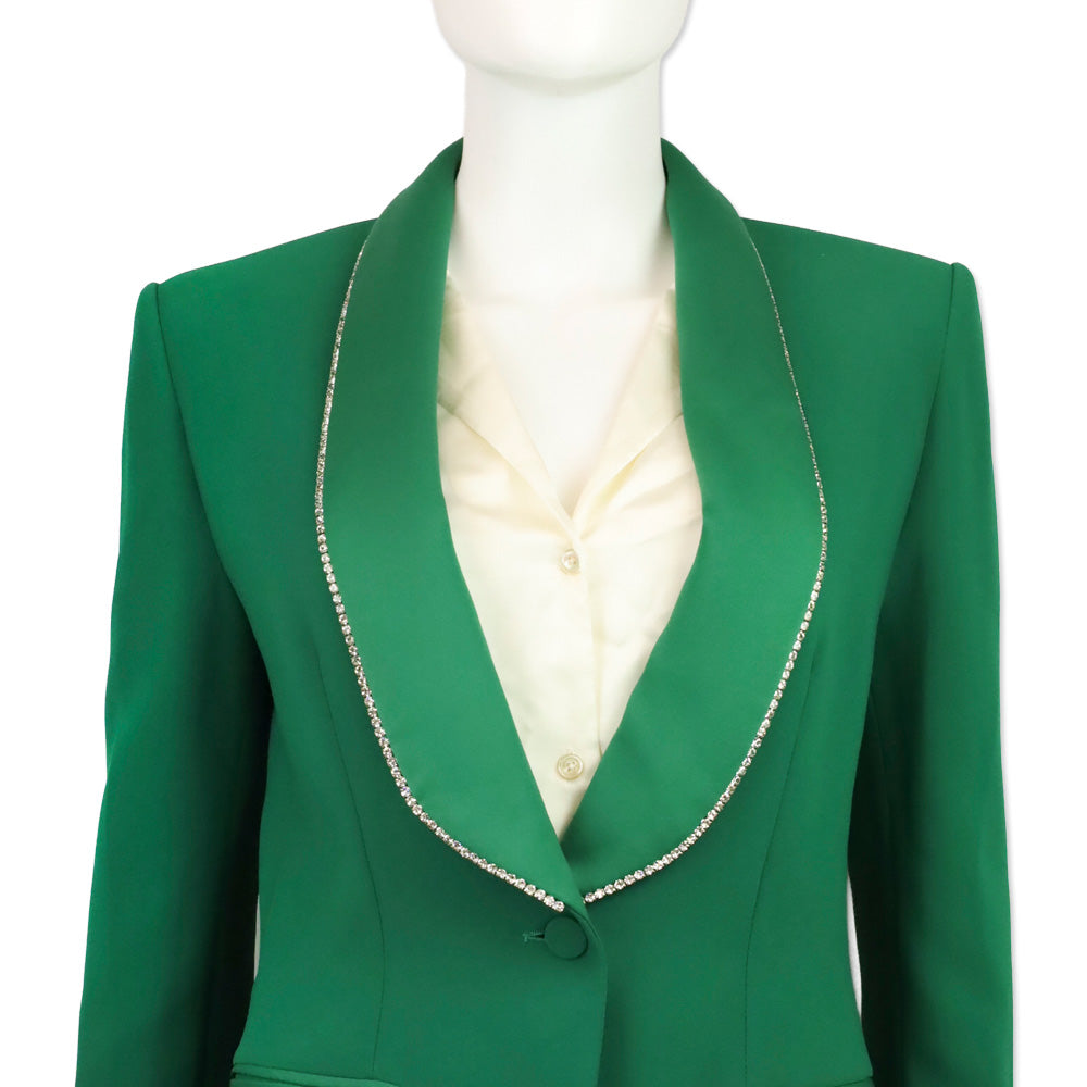 Simona Corsellini Green Crystal Trim Shawl Collar Blazer