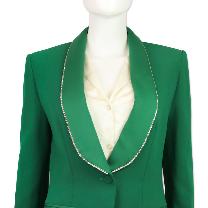 Simona Corsellini Green Crystal Trim Shawl Collar Blazer