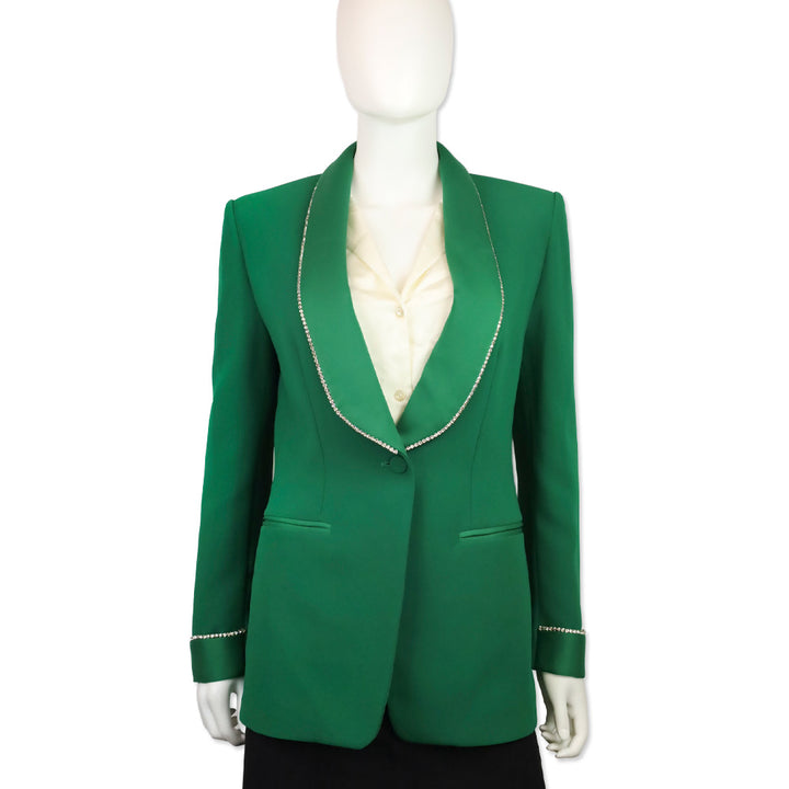 Simona Corsellini Green Crystal Trim Shawl Collar Blazer