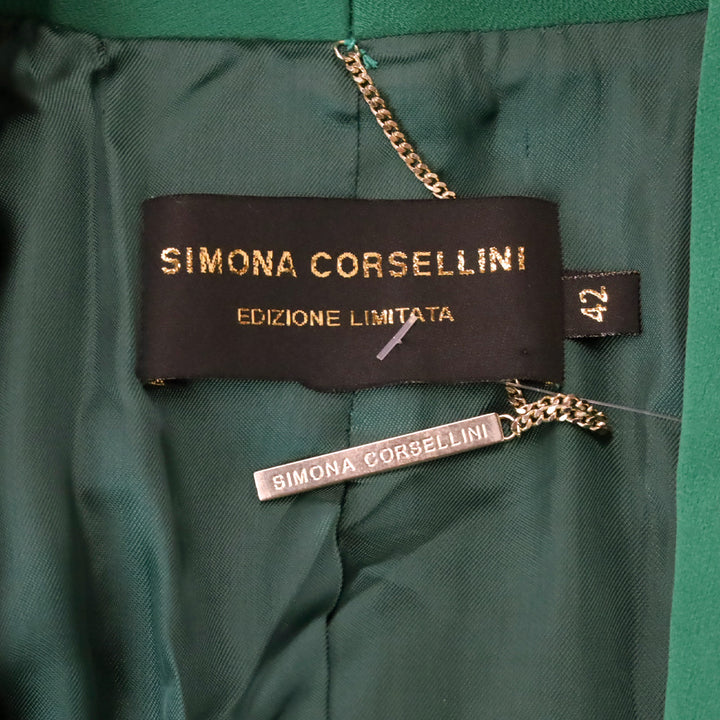 Simona Corsellini Green Crystal Trim Shawl Collar Blazer