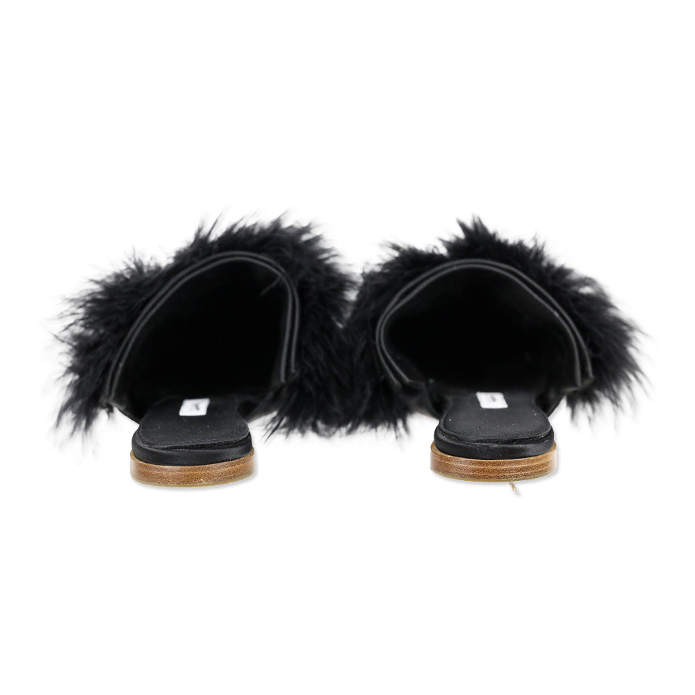 Sleeper Manon Black Satin Feather Mule Slippers