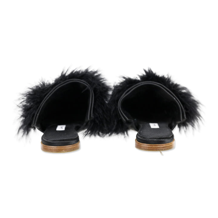Sleeper Manon Black Satin Feather Mule Slippers