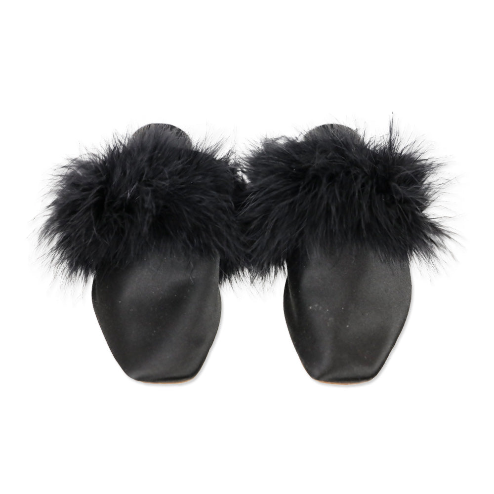 Sleeper Manon Black Satin Feather Mule Slippers