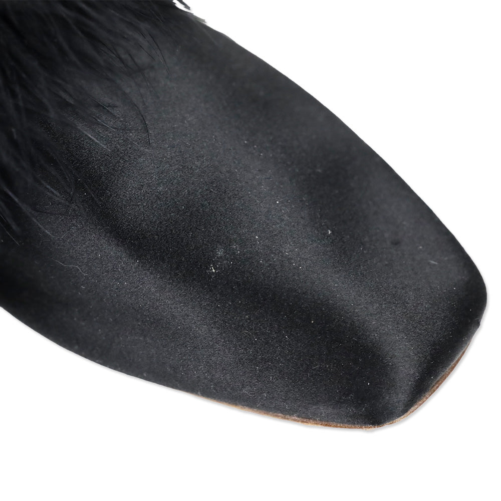 Sleeper Manon Black Satin Feather Mule Slippers