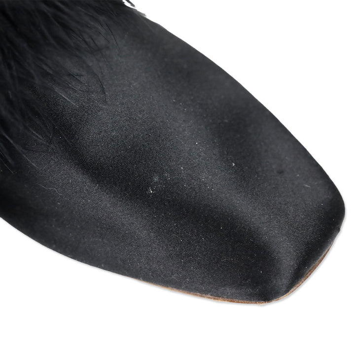 Sleeper Manon Black Satin Feather Mule Slippers