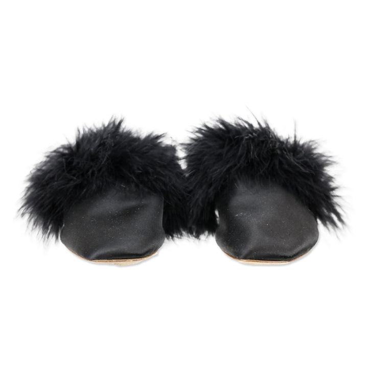 Sleeper Manon Black Satin Feather Mule Slippers