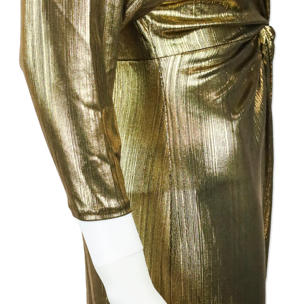 Smythe Metallic Gold Sharp Shoulder Twist Midi Dress