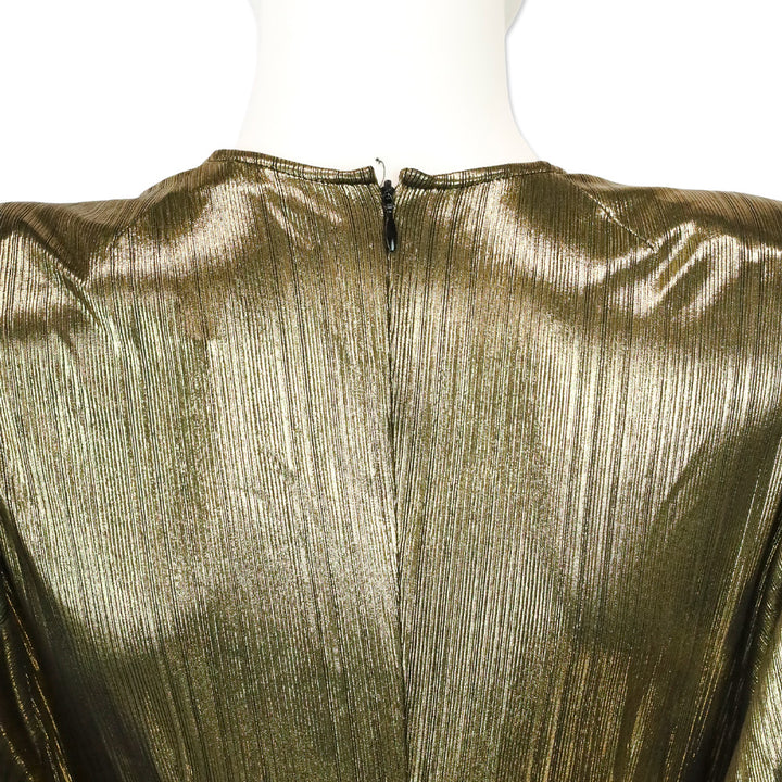 Smythe Metallic Gold Sharp Shoulder Twist Midi Dress