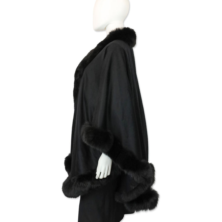 Sofia Cashmere Black Cervinia Fox Fur Trimmed Cashmere Cape