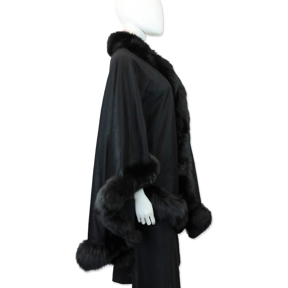 Sofia Cashmere Black Cervinia Fox Fur Trimmed Cashmere Cape