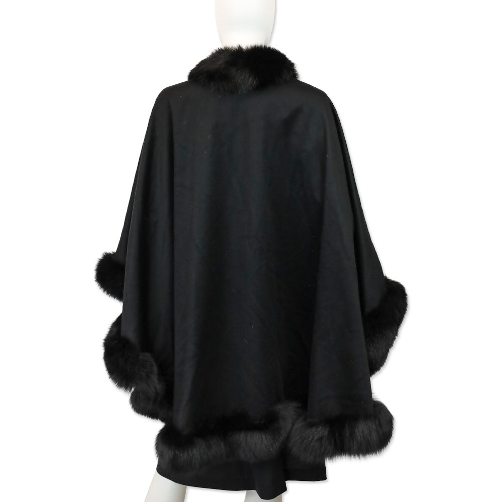 Sofia Cashmere Black Cervinia Fox Fur Trimmed Cashmere Cape