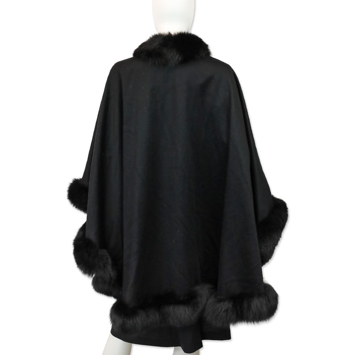 Sofia Cashmere Black Cervinia Fox Fur Trimmed Cashmere Cape