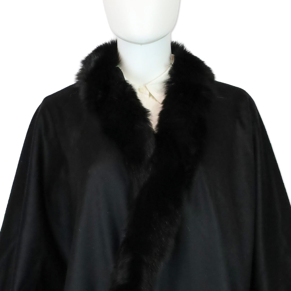 Sofia Cashmere Black Cervinia Fox Fur Trimmed Cashmere Cape