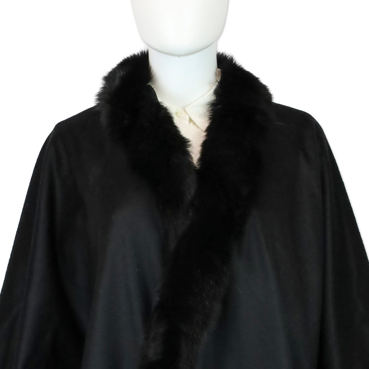 Sofia Cashmere Black Cervinia Fox Fur Trimmed Cashmere Cape