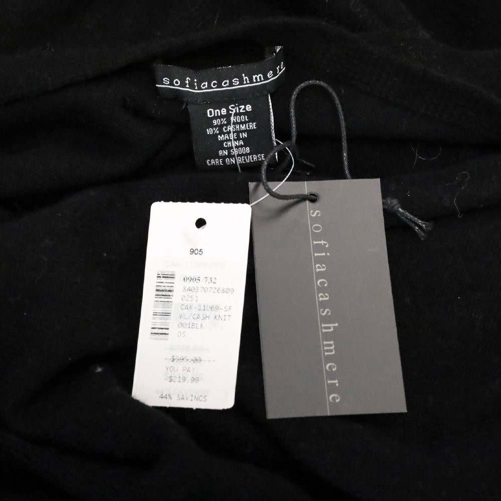 Sofia Cashmere Black Knit Wool & Cashmere-Blend Pearl Trim Poncho