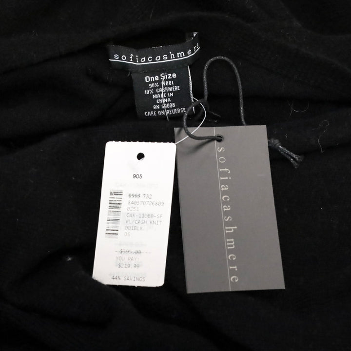 Sofia Cashmere Black Knit Wool & Cashmere-Blend Pearl Trim Poncho