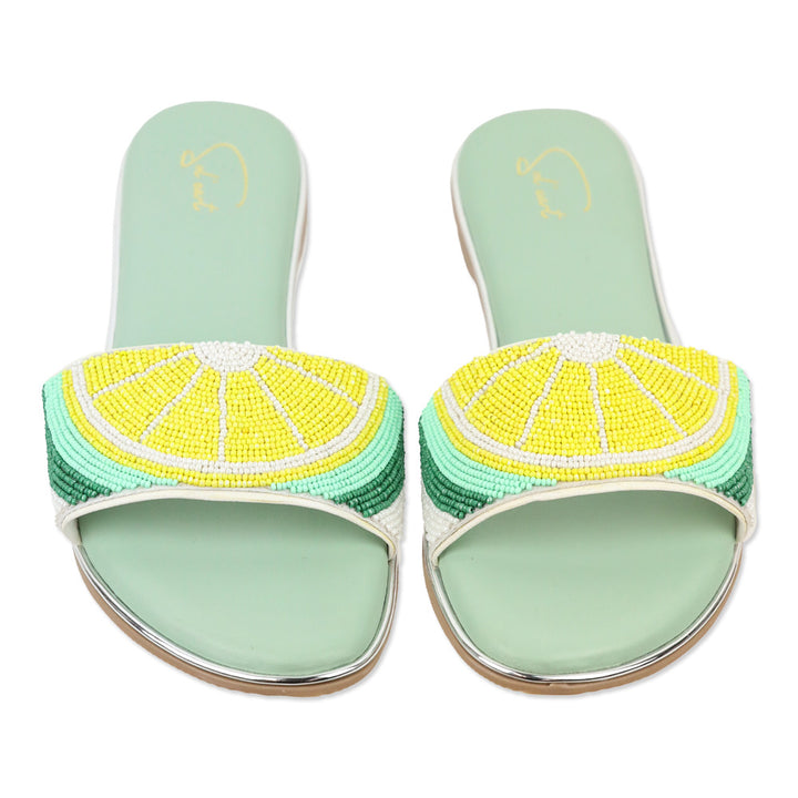 Sol' eart Lemon Beaded Slide Sandal