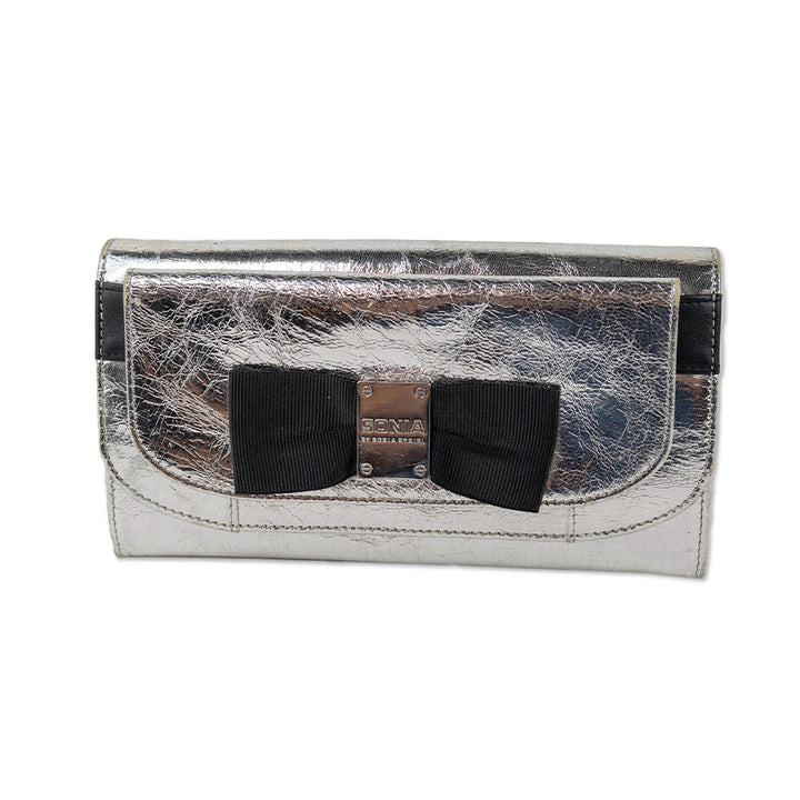 Sonia Rykiel Silver Metallic Leather Wallet