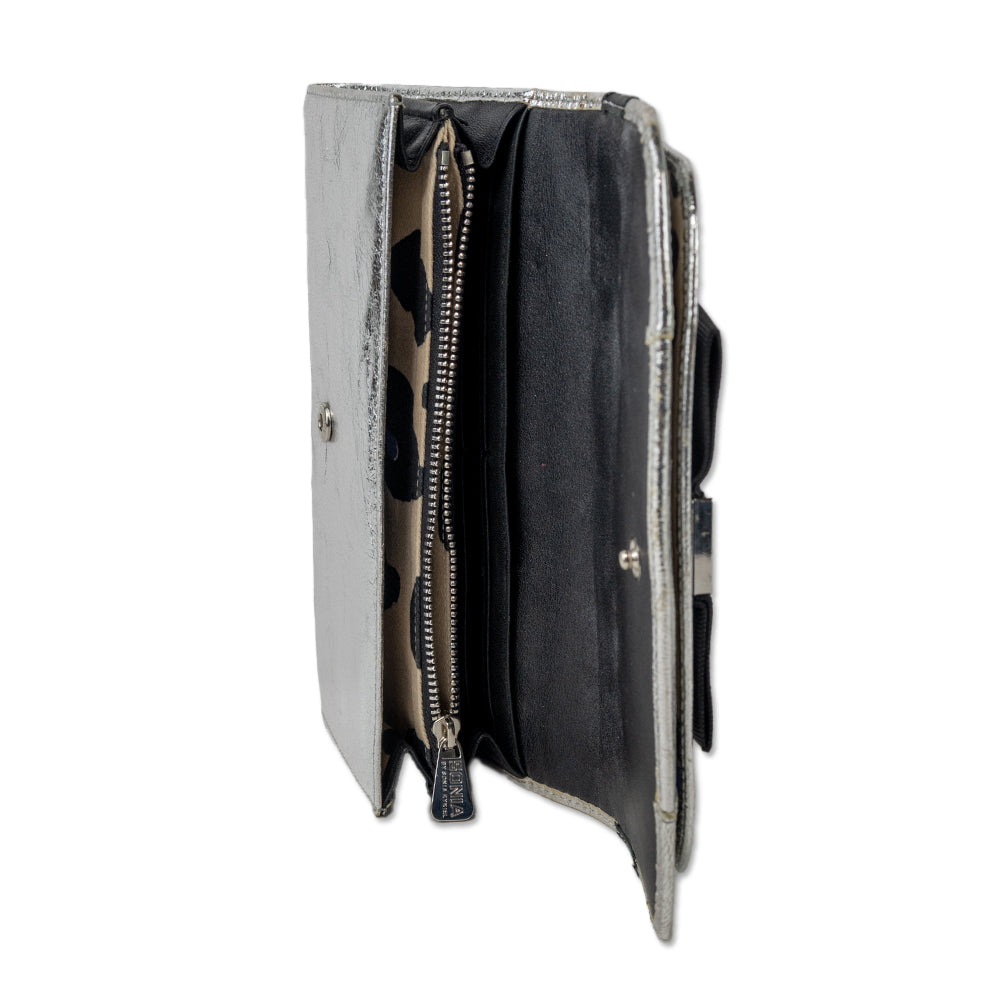 Sonia Rykiel Silver Metallic Leather Wallet