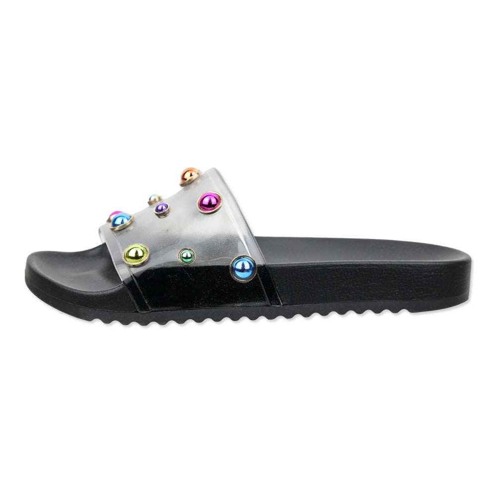 Sophia Webster Black Dina Multicolor Crystal PVC Slide Sandals
