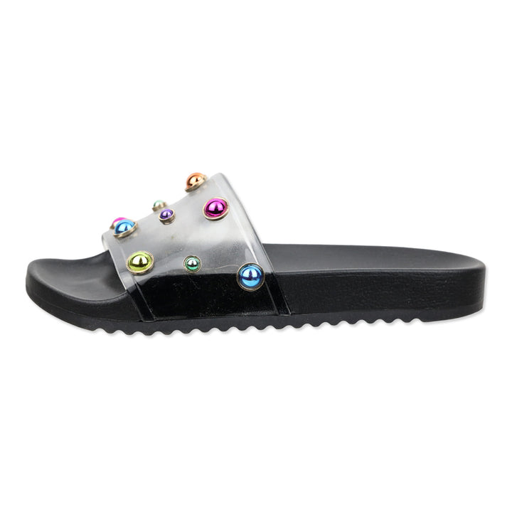 Sophia Webster Black Dina Multicolor Crystal PVC Slide Sandals