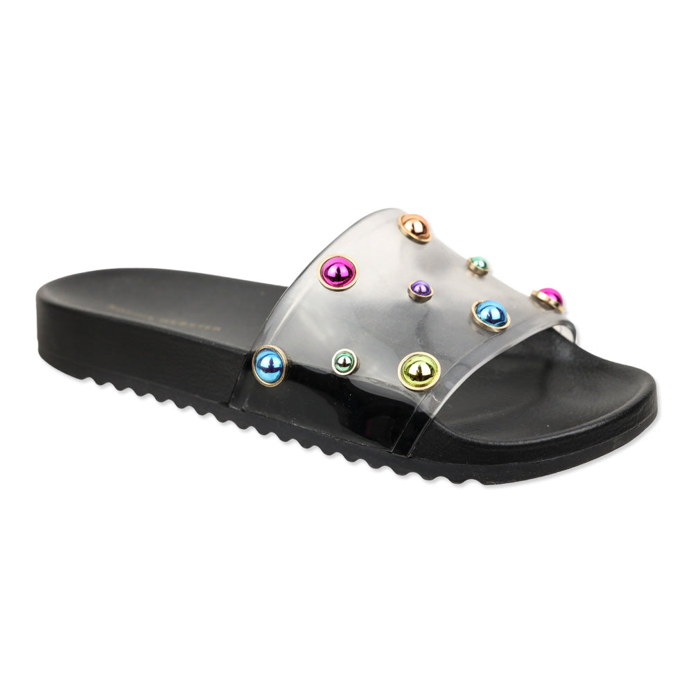 Sophia Webster Black Dina Multicolor Crystal PVC Slide Sandals