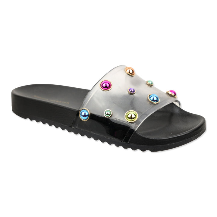 Sophia Webster Black Dina Multicolor Crystal PVC Slide Sandals