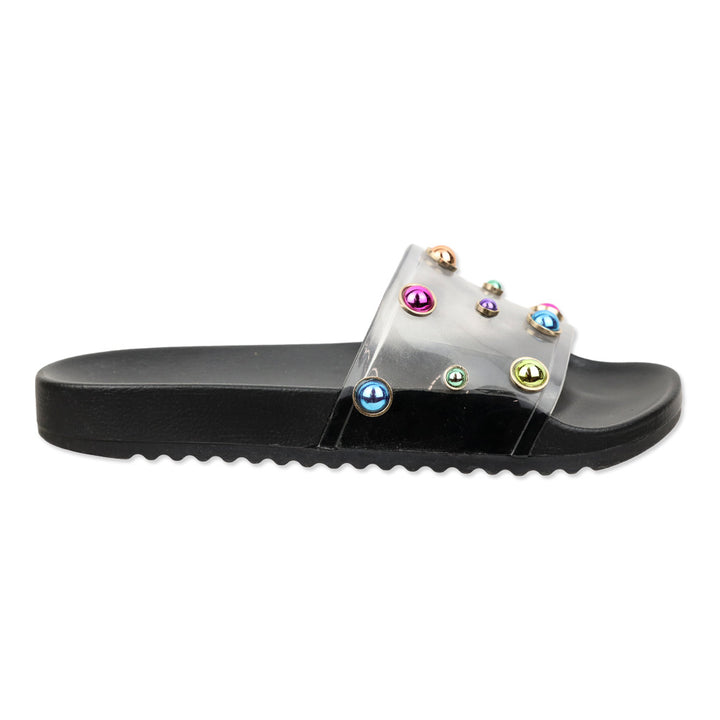 Sophia Webster Black Dina Multicolor Crystal PVC Slide Sandals