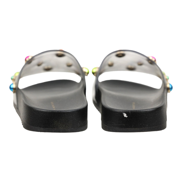 Sophia Webster Black Dina Multicolor Crystal PVC Slide Sandals